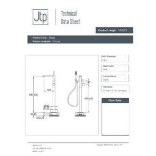 JTP Hugo Thermostatic Freestanding Bath Shower Mixer Tap & Kit Chrome - Image 2