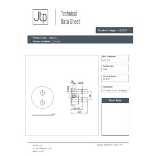 JTP Hugo 1 Outlet Thermostatic Concealed Shower Valve Chrome - Image 2