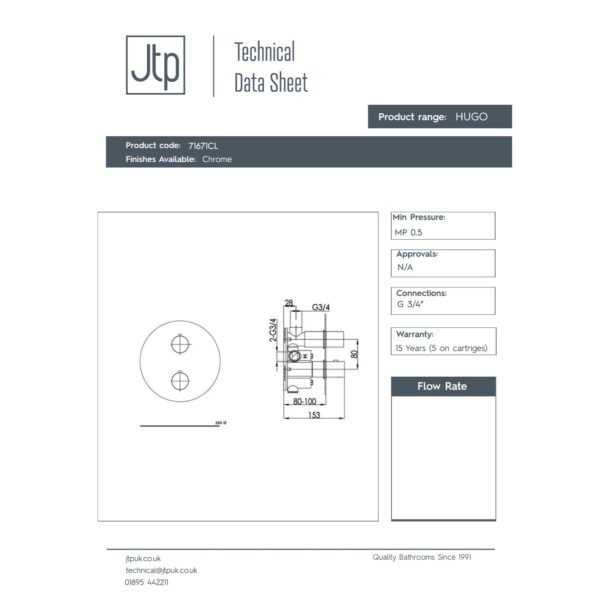 JTP Hugo 2 Outlet Thermostatic Concealed Shower Valve Chrome - Image 2