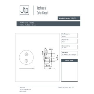JTP Hugo 3 Outlet Thermostatic Concealed Shower Valve Chrome - Image 2