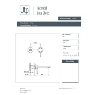 JTP Hugo 2 Hole Wall Mounted Basin Mixer Tap Chrome - Image 2