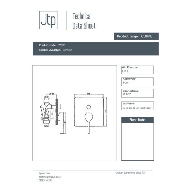 JTP Curve Single Handle Concealed Shower Valve & Diverter Chrome - Image 2