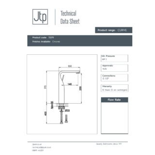 JTP Curve Single Lever Basin Mixer Tap Chrome - Image 2