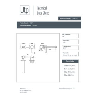 JTP Curve 2 Hole Wall Mounted Basin Mixer Tap Chrome - Image 2