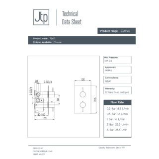 JTP Curve 2 Outlet 2 Handle Thermostatic Concealed Shower Valve Chrome - Image 2
