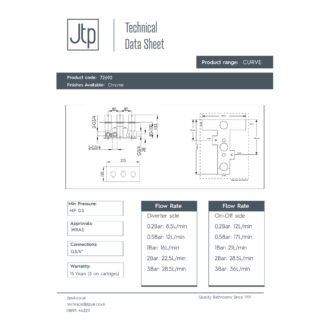 JTP Curve 3 Outlet 3 Handle Horizontal Thermostatic Concealed Shower Valve Chrome - Image 2