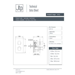 JTP Axel 2 Outlet Thermostatic Concealed Shower Valve/Matt Black - Various Colour - Image 2