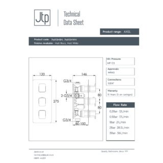 JTP Axel 2 Outlet 3 Handle Thermostatic Concealed Shower Valve/Matt White - Various Colour - Image 2