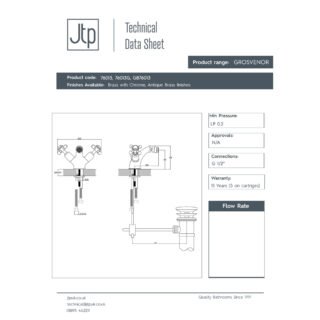 JTP Grosvenor Crosshead Bidet Mixer Tap With Pop Up Waste - Various Colour - Image 2