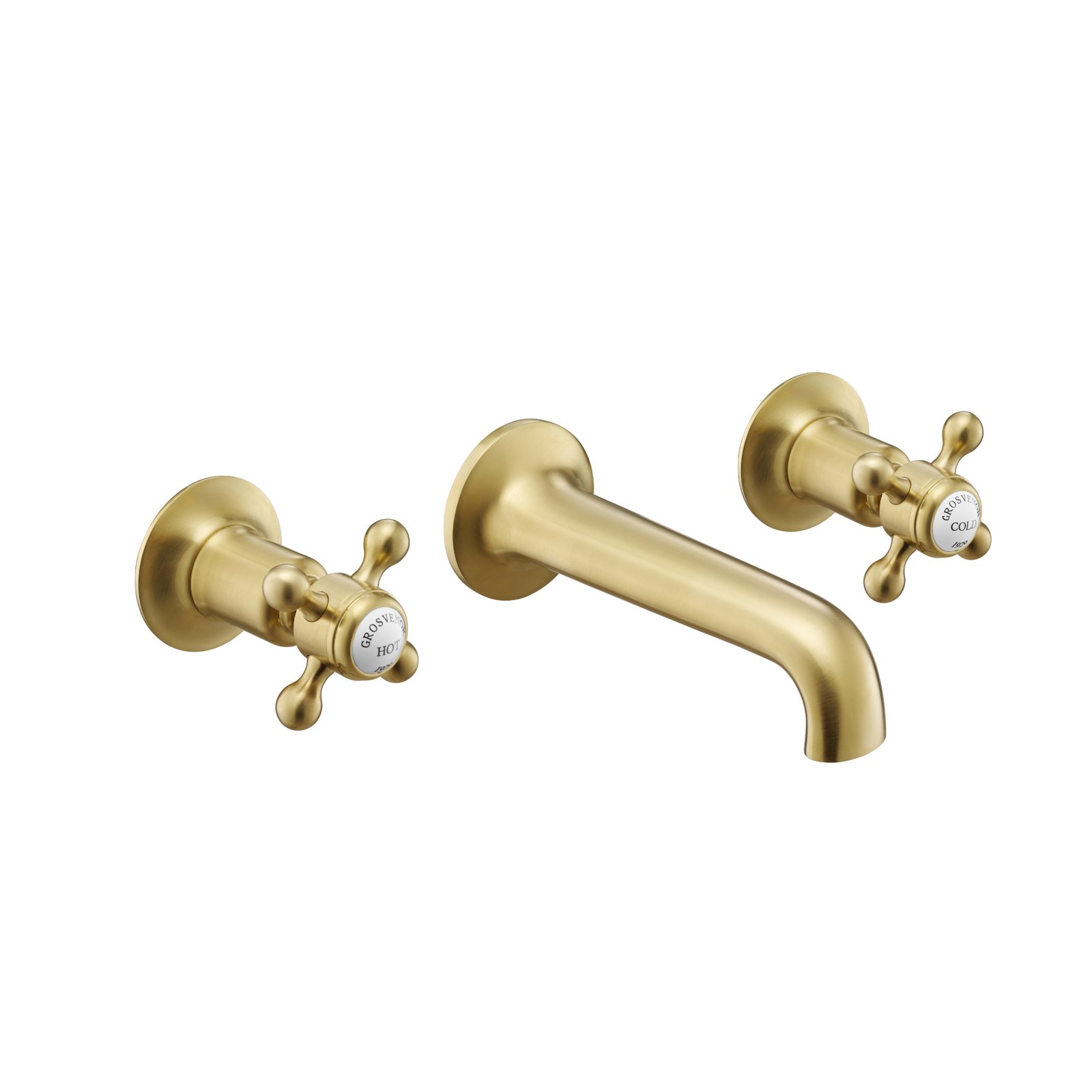 JTP Grosvenor 3 Hole Wall Mounted Crosshead Basin Mixer Tap – Various Colour - Brushed Brass