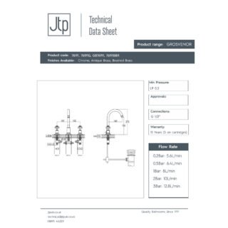 JTP Grosvenor 3 Hole Deck Mounted Crosshead Basin Mixer Tap Swivel Spout - Various Colour - Image 2