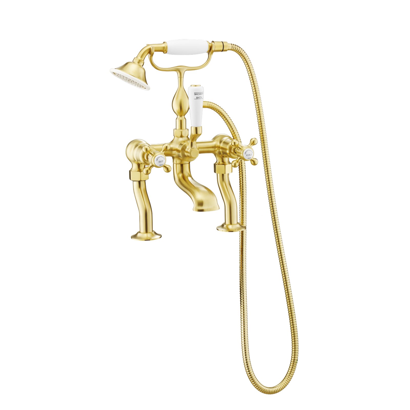 JTP Grosvenor Crosshead Deck Mounted Bath Shower Mixer Tap With Kit – Various Colour - Brushed Brass