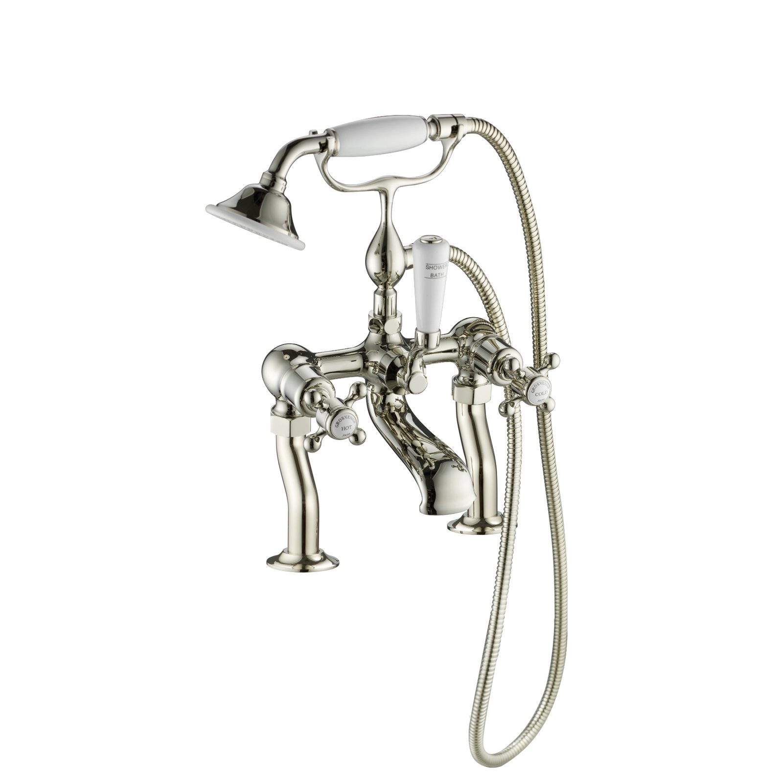JTP Grosvenor Crosshead Deck Mounted Bath Shower Mixer Tap With Kit – Various Colour - Nickel