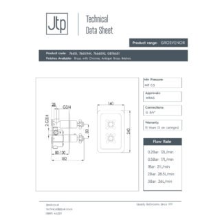 JTP Grosvenor 1 Outlet Crosshead Thermostatic Concealed Shower Valve - Various Colour - Image 2