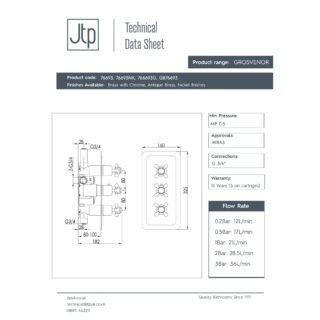 JTP Grosvenor 2 Outlet Horizontal Crosshead Thermostatic Concealed Shower Valve - Various Colour - Image 2