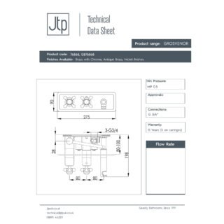 JTP Grosvenor 2 Outlet 2 Crosshead Handle Thermostatic Concealed Shower Valve With Handset - Various Colour - Image 2
