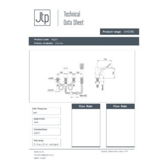 JTP Amore 4 Hole Pillar Mounted Bath Shower Mixer Tap Chrome - Image 2