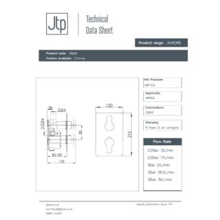 JTP Amore 2 Outlet 2 Handle Thermostatic Concealed Shower Valve Chrome - Image 2