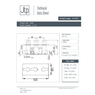 JTP Amore 2 Outlets Thermostatic Concealed Shower Valve Chrome - Image 2