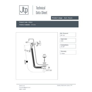 JTP Freeflow Bath Filler & Pop Up Waste 600mm Long Chrome - Image 2