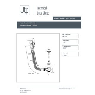 JTP Slimline Click Clack Exofil Bath Waste Chrome - Image 2