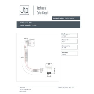 JTP Automatic Bath Pop-Up Waste Chrome - Image 2