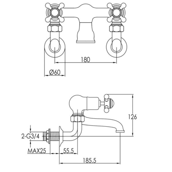 JTP Grosvenor Lever Wall Mounted Bath Filler Tap - Various Colour - Image 2