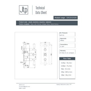 JTP Grosvenor 2 Outlet 3 Handle Lever Thermostatic Concealed Shower Valve - Various Colour - Image 2