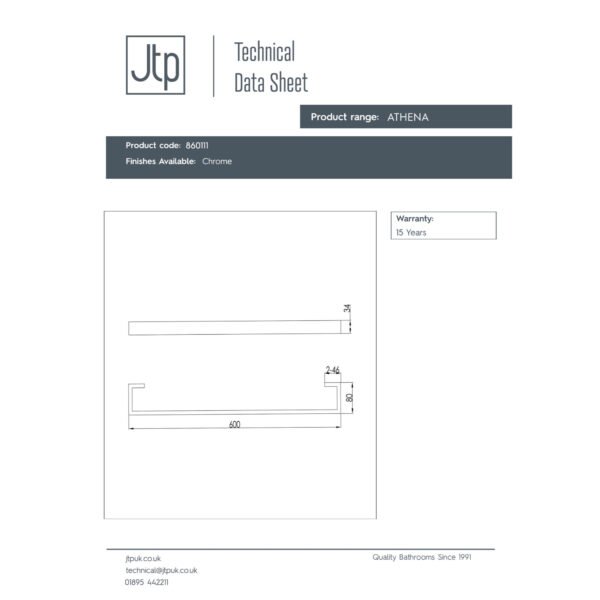 JTP Athena Towel Bar Chrome - Image 2