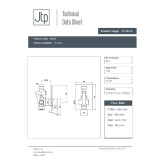 JTP Athena 1 Handle Manual Shower Valve Chrome - Image 2