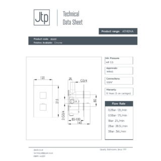 JTP Athena 1 Outlet & 2 Handle Thermostatic Concealed Shower Valve Chrome - Image 2
