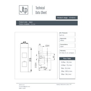 JTP Athena 1 Outlet & 2 Handle Slimline Thermostatic Concealed Shower Valve Chrome - Image 2