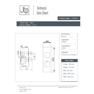 JTP Athena 2 Outlet & 2 Handle Slimline Thermostatic Concealed Shower Valve Chrome - Image 2