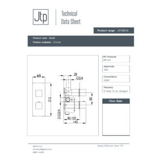JTP Athena 3 Outlet & 2 Handle Slimline Thermostatic Concealed Shower Valve Chrome - Image 2