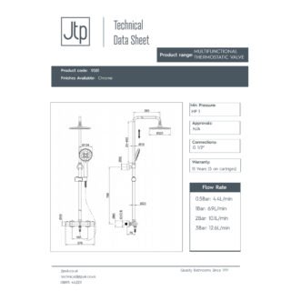 JTP Cool Touch Thermostatic Bar Mixer Shower & Shower Kit & Fixed Head Chrome - Image 2