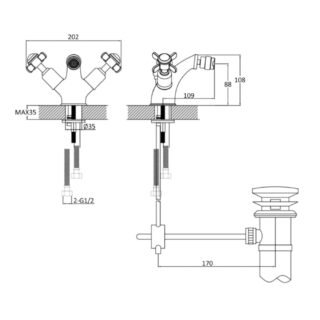 JTP Grosvenor Pinch Bidet Mixer Tap & Pop Up Waste Chrome - Image 2