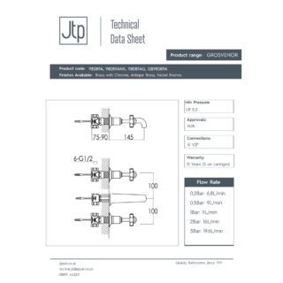 JTP Grosvenor 3 Hole Wall Mounted Pinch Basin Mixer Tap - Various Colour - Image 2