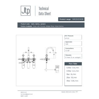 JTP Grosvenor 3 Hole Deck Mounted Pinch Basin Mixer Tap Swivel Spout - Various Colour - Image 2