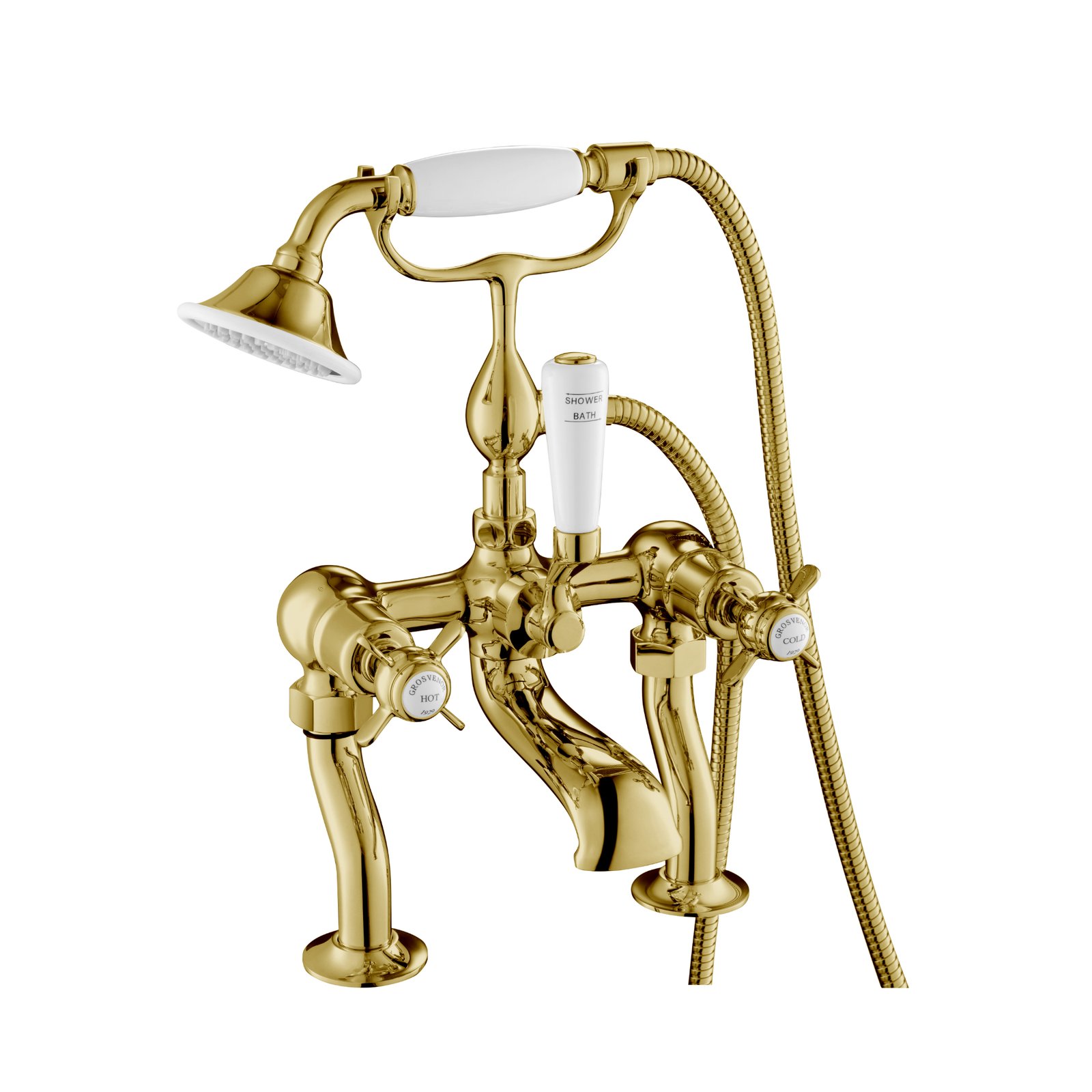 JTP Grosvenor Pinch Deck Mounted Bath Shower Mixer Tap With Kit – Various Colour - Light Gold
