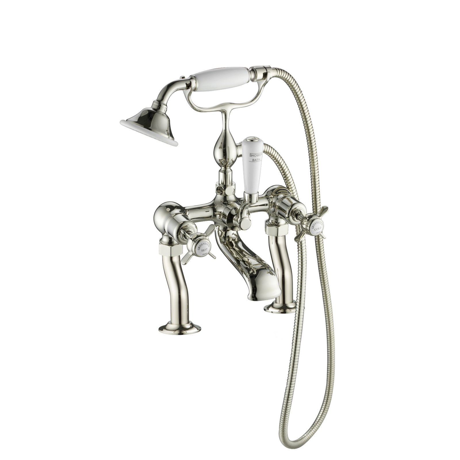 JTP Grosvenor Pinch Deck Mounted Bath Shower Mixer Tap With Kit – Various Colour - Nickel