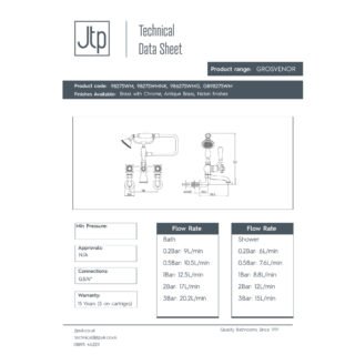 JTP Grosvenor Wall Mounted Pinch Bath Shower Mixer Tap With Shower Kit - Various Colour - Image 2