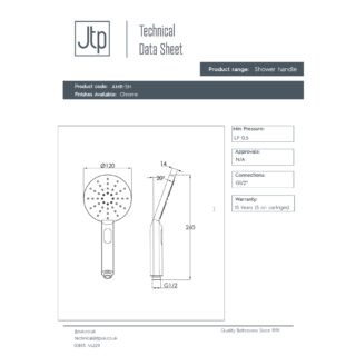 JTP Aquamist Round Multifunction Shower Handset Chrome - Image 2