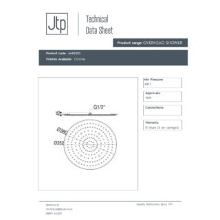 JTP Aquamist Round Ceiling Mounted Fixed Shower Head 380mm Diameter Chrome - Image 2