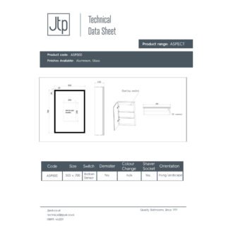JTP Aspect 1 Door Mirrored Cabinet & Shaver Socket 500mm Wide - Image 2