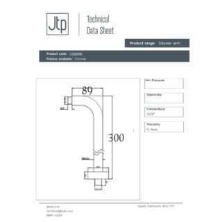 JTP Chill Wall Mounted Shower Arm - Chrome - Various Length - Image 2