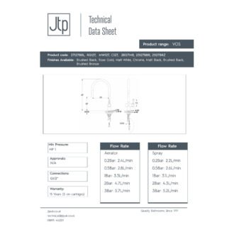 JTP Vos Kitchen Sink Mixer Tap Pull Out Spout - Various Colour - Image 2