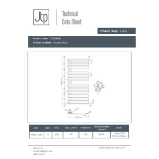 JTP Cleo Designer Heated Towel Rail - Bushed Black - Various Size - Image 2