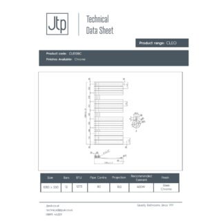 JTP Cleo Designer Heated Towel Rail - Chrome - Various Size - Image 2