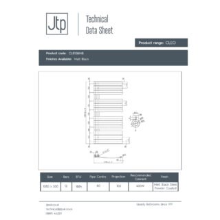 JTP Cleo Designer Heated Towel Rail - Matt Black - Various Size - Image 2