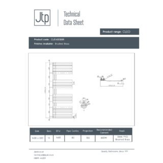 JTP Cleo Designer Heated Towel Rail - Bushed Brass - Various Size - Image 3